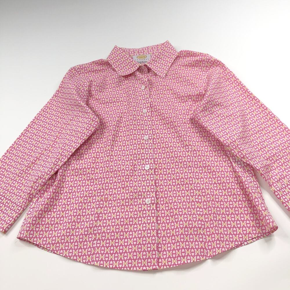Talbots Petite 10 Vintage VTG Chain Link Button Long Sleeve Shirt Pink MINT